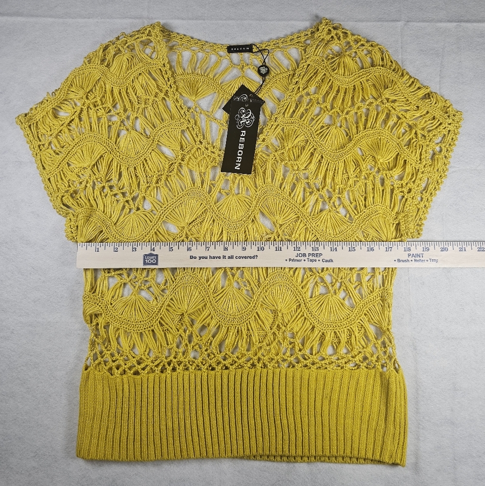 Reborn Mustard Yellow Crochet Women's Blouse Size Medium - Picture 5 of 5